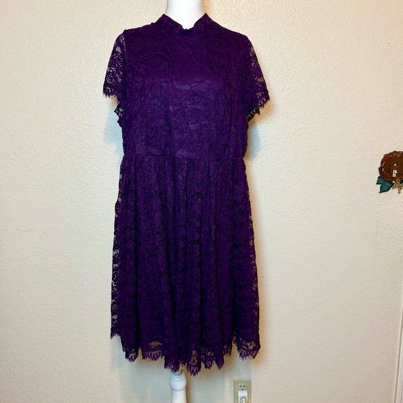 Torrid Deep Purple High Neck Lace Skater Party Dress Size 18 - Picture 2 of 16